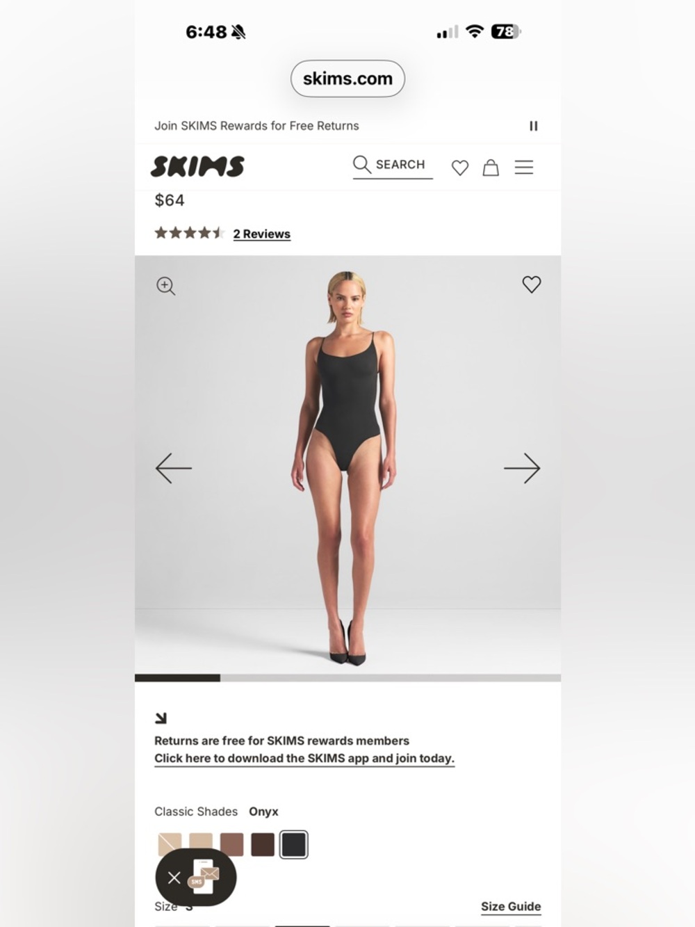 NWT Skims Sheer Seemless Thong Bodysuit